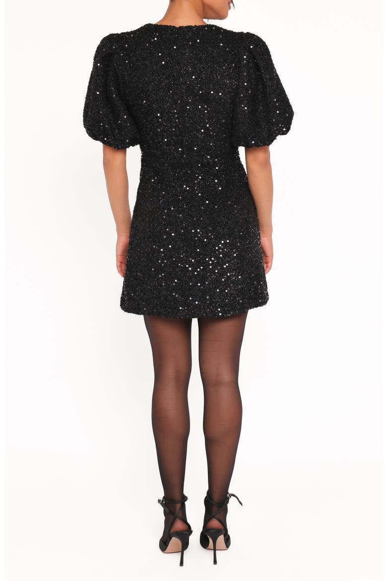 Natasha Sequin Bouclé Minidress, Alternate, color, BLACK