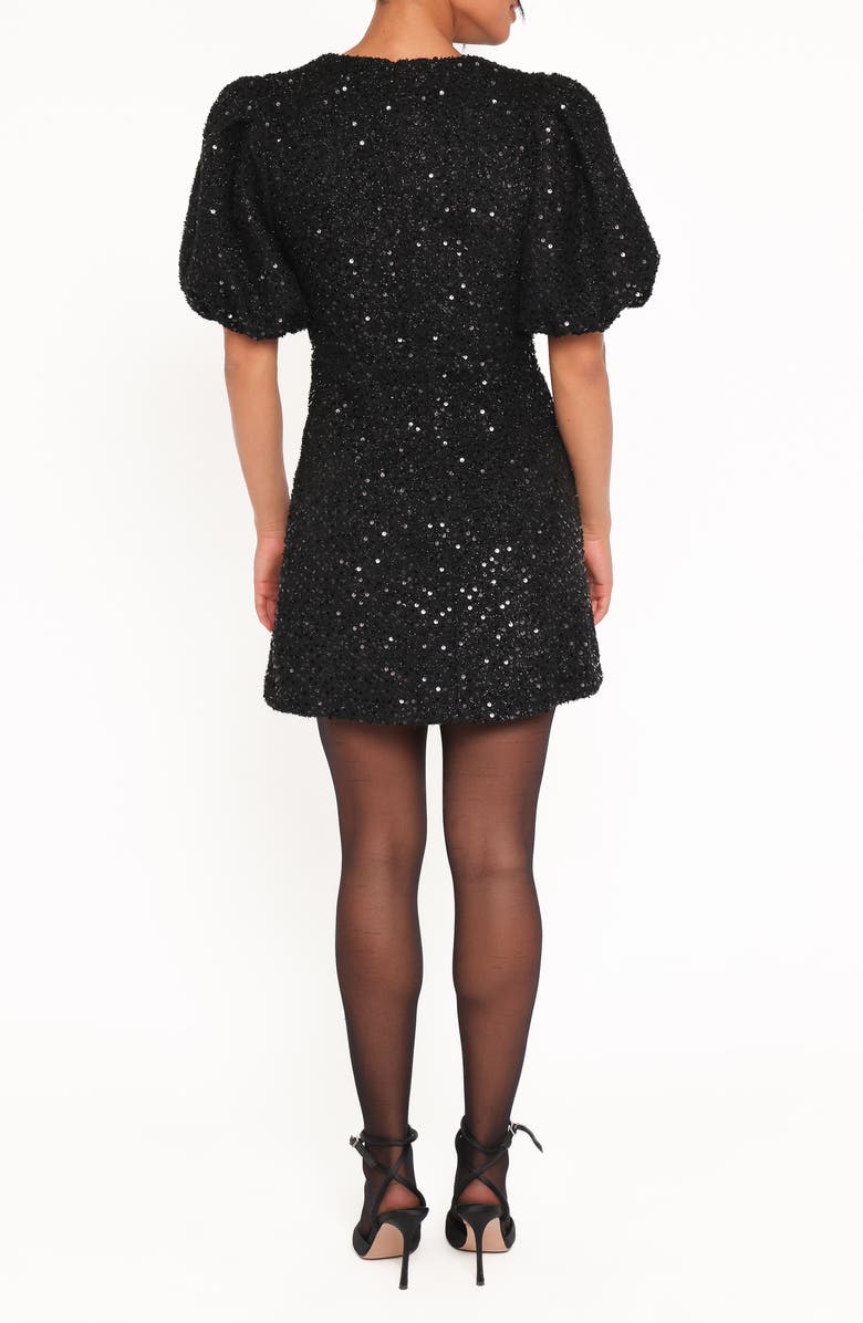 Petal & Pup Natasha Sequin Bouclé Minidress, Alternate, color, Black