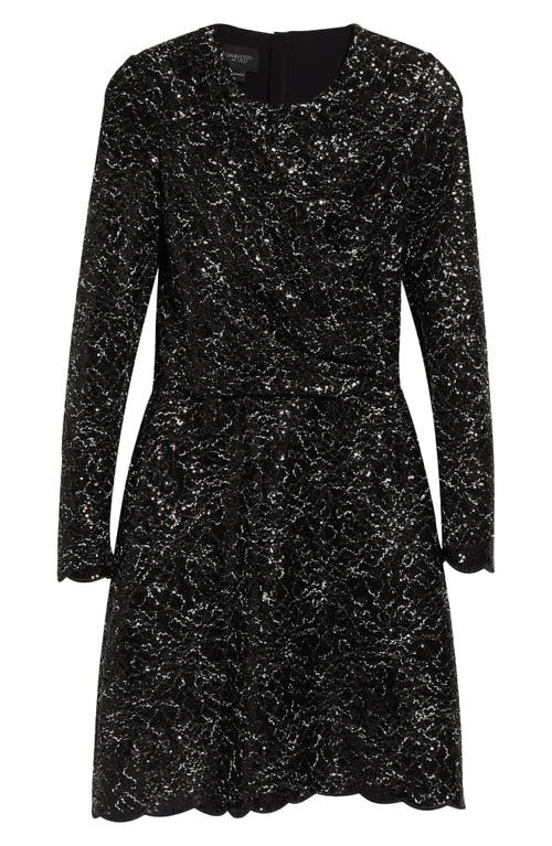 Giambattista Valli Sequin Long Sleeve Tweed A-line Dress In Black
