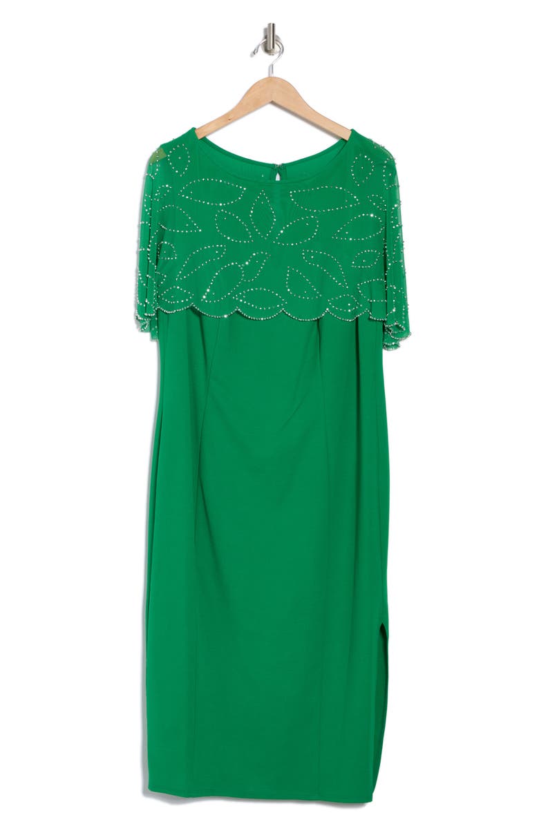 Marina Crystal Embellished Capelet Sheath Dress, Alternate, color, Kelly Green