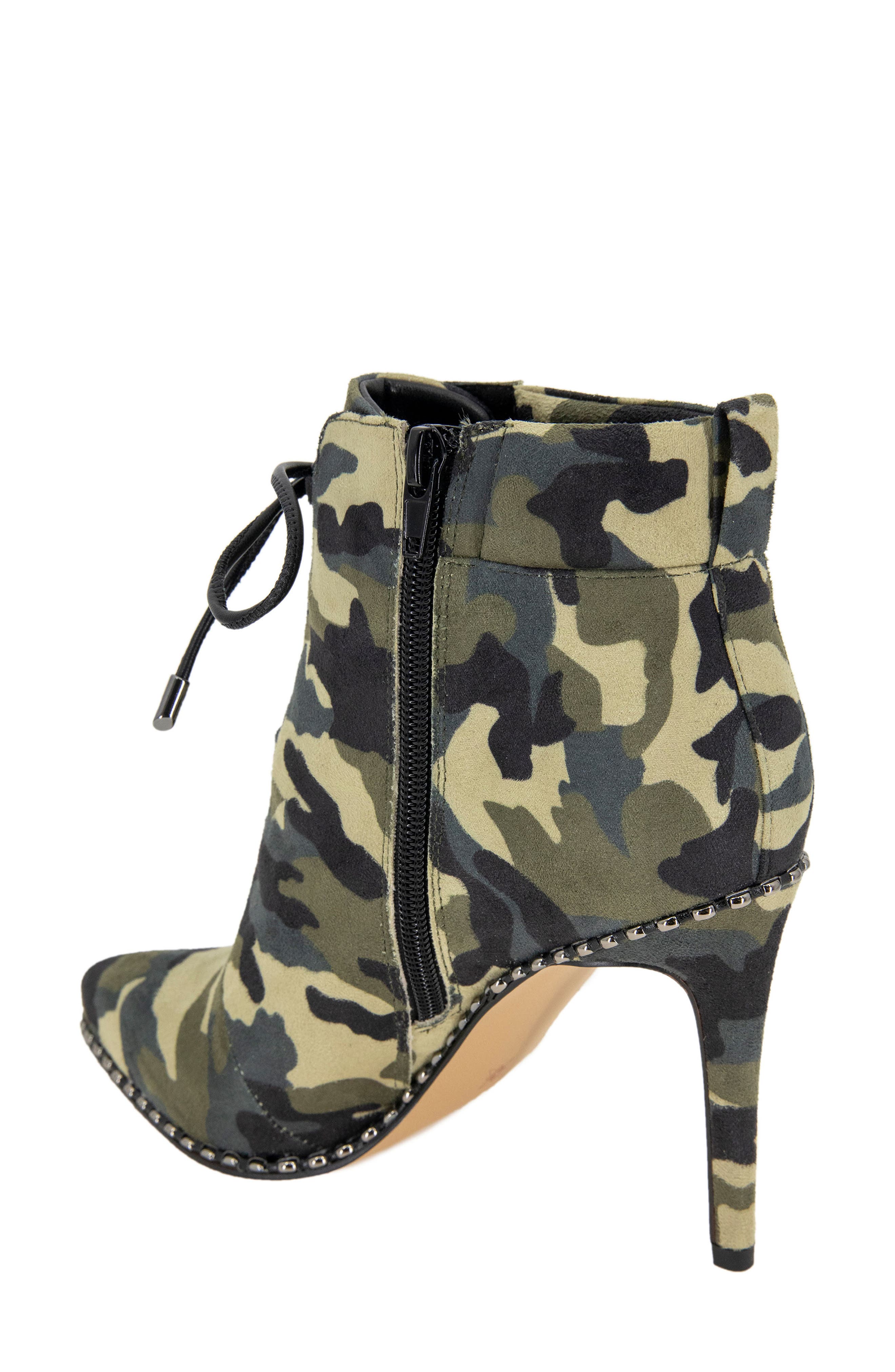 BCBGeneration Hinna Pointy Toe Lace-Up Bootie, Alternate, color, Camo Microsuede