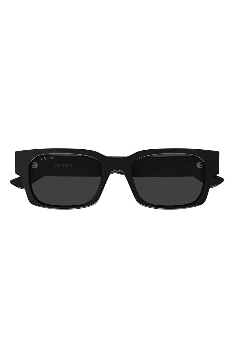 Gucci 52mm Rectangular Sunglasses, Main, color, Black