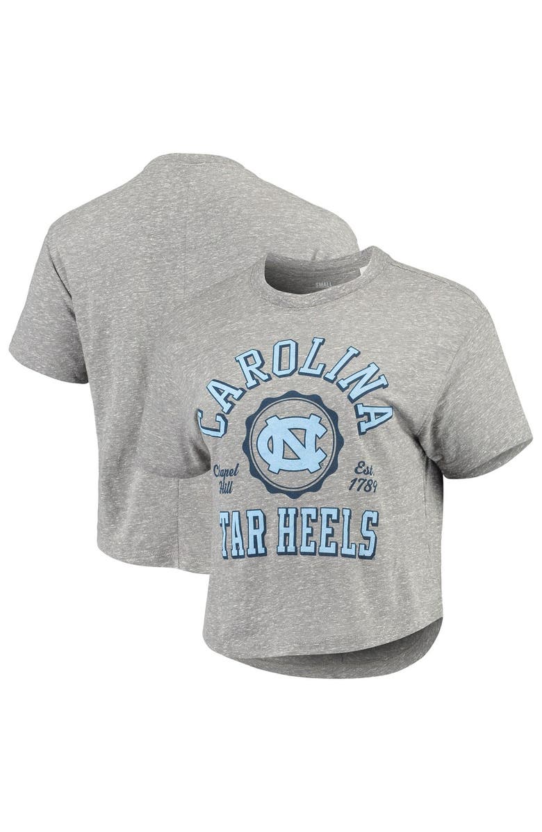 PRESSBOX Women's Pressbox Gray North Carolina Tar Heels Bishop Tri-Blend Knobi Crop T-Shirt, Main, color, 