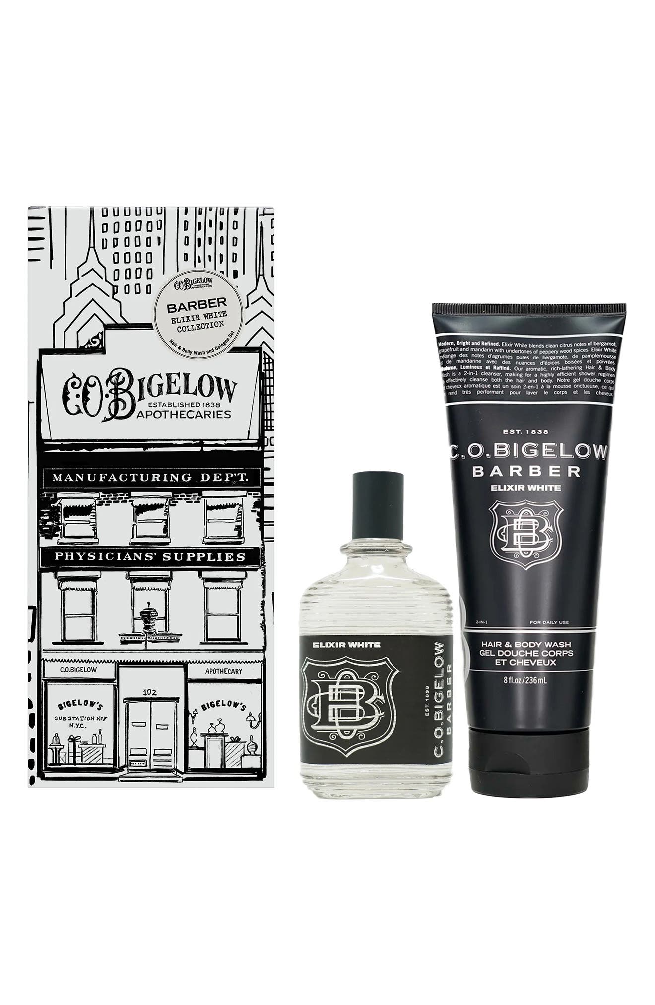 Elixir White Apothecary Box, Cologne + Hair & Body Wash