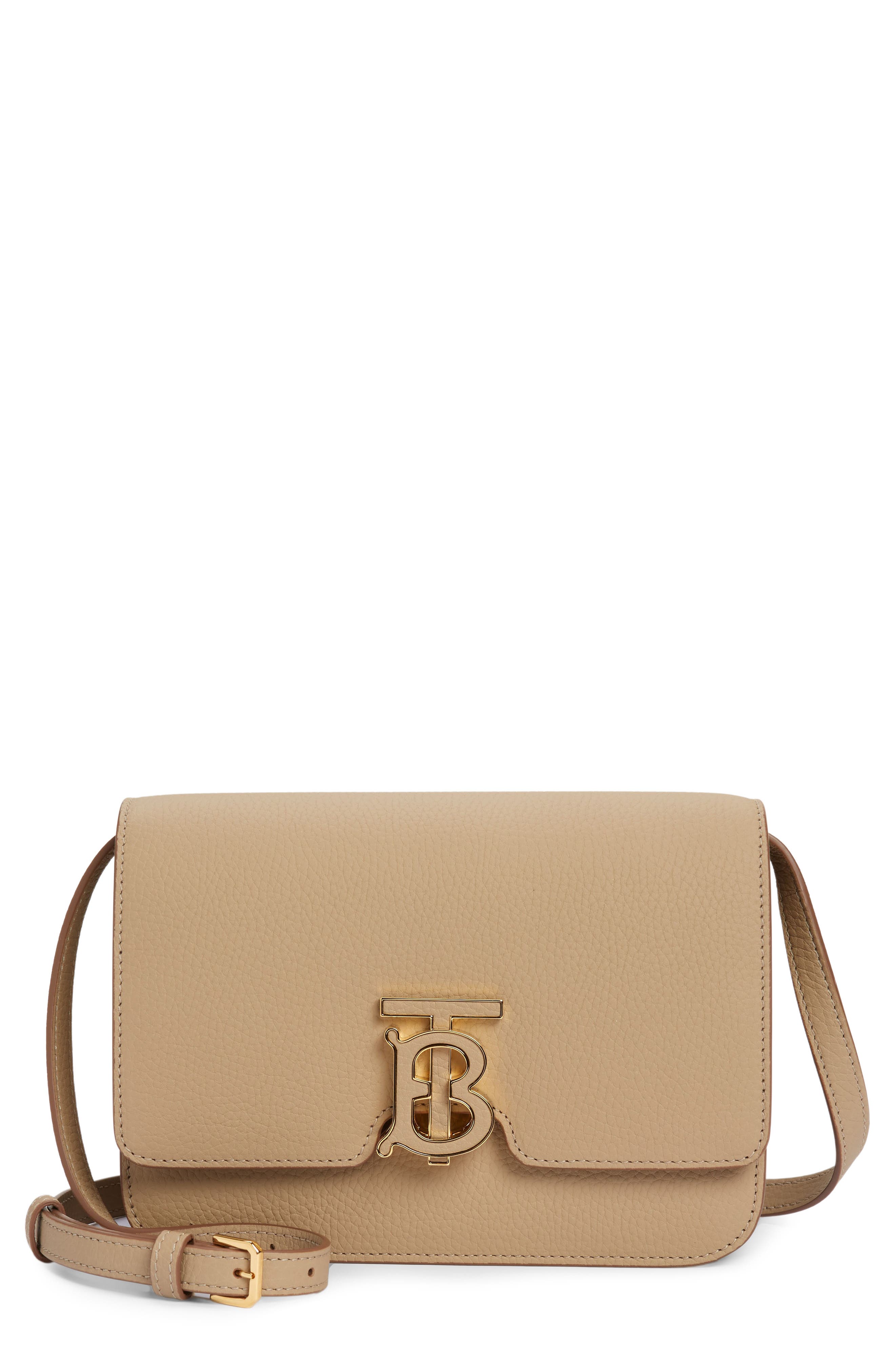 Burberry Small TB Monogram Topstitch Grainy Leather Shoulder Bag, Main, color, 