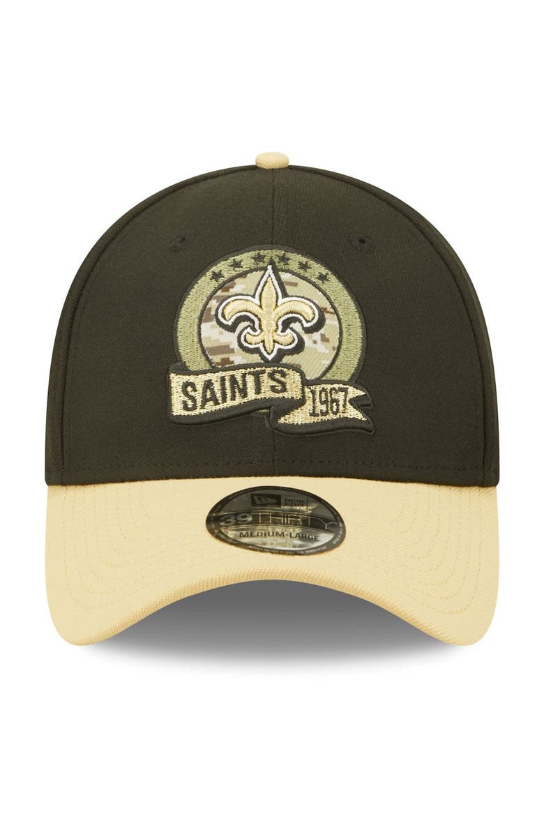 Men's New Era Black/Vegas Gold New Orleans Saints 2022 Salute To Service 39THIRTY Flex Hat, Alternate, color, Black