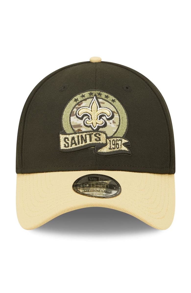 New Era Men's New Era Black/Vegas Gold New Orleans Saints 2022 Salute To Service 39THIRTY Flex Hat, Alternate, color,