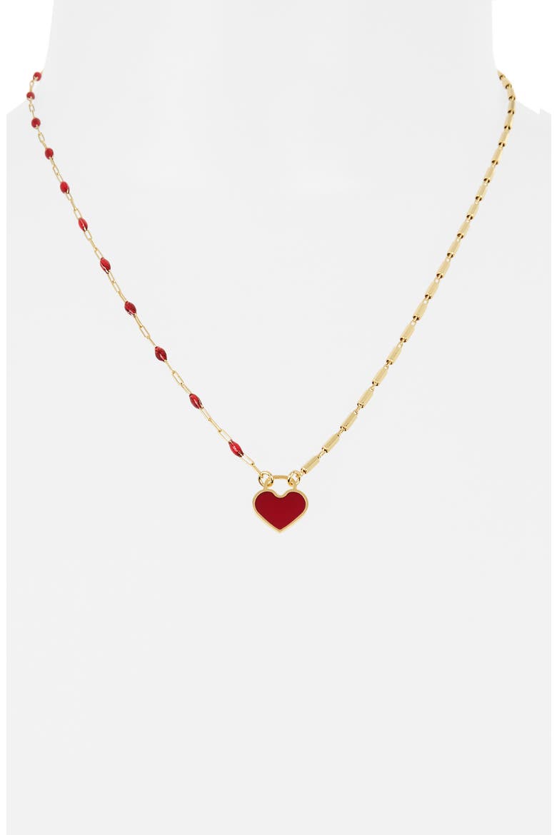 Mixed Station Chain Heart Pendant Necklace, Alternate, color, YELLOW/RED
