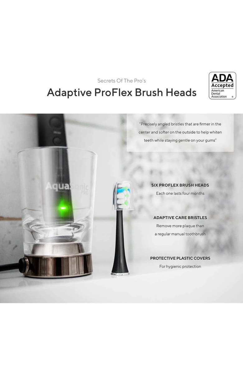 AQUASONIC Black Series+ - Ultra Whitening 40,000 VPM Rechargeable Electric Toothbrush - ADA Accepted - Wireless Charging Glass - 6 Proflex Brush Heads & Travel Case – 4 Modes & Smart Timer -Sonic, Alternate, color, 