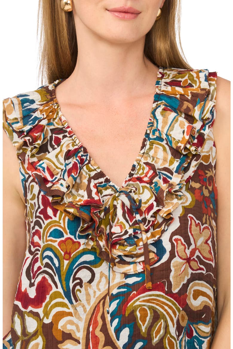Ruffle Collar Sleeveless Top, Alternate, color, ECRU OLIVE