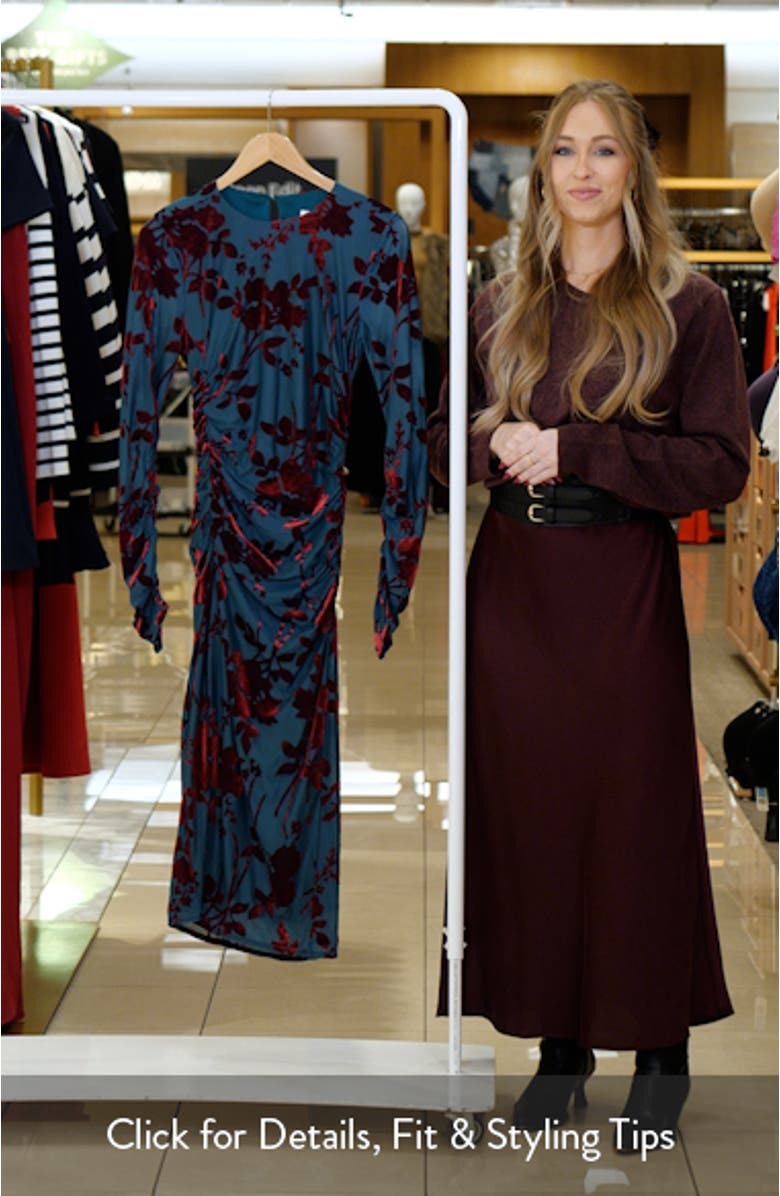 Floral Burnout Velvet Long Sleeve Midi Dress, sales video thumbnail