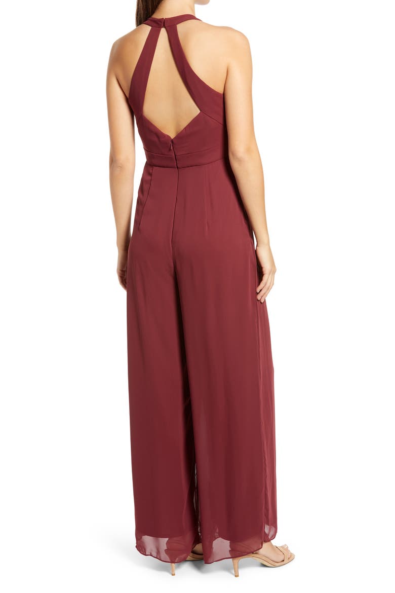 Arielle V-Neck Lux Chiffon Jumpsuit, Alternate, color, BURGUNDY