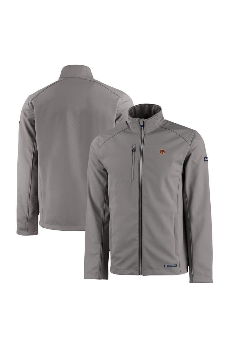 Men's Cutter & Buck  Gray Texas State Bobcats Evoke Eco Softshell Recycled Full-Zip Jacket, Main, color, Gray