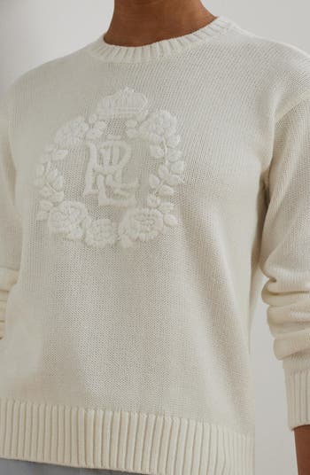 Floral Logo Combed Cotton Sweater