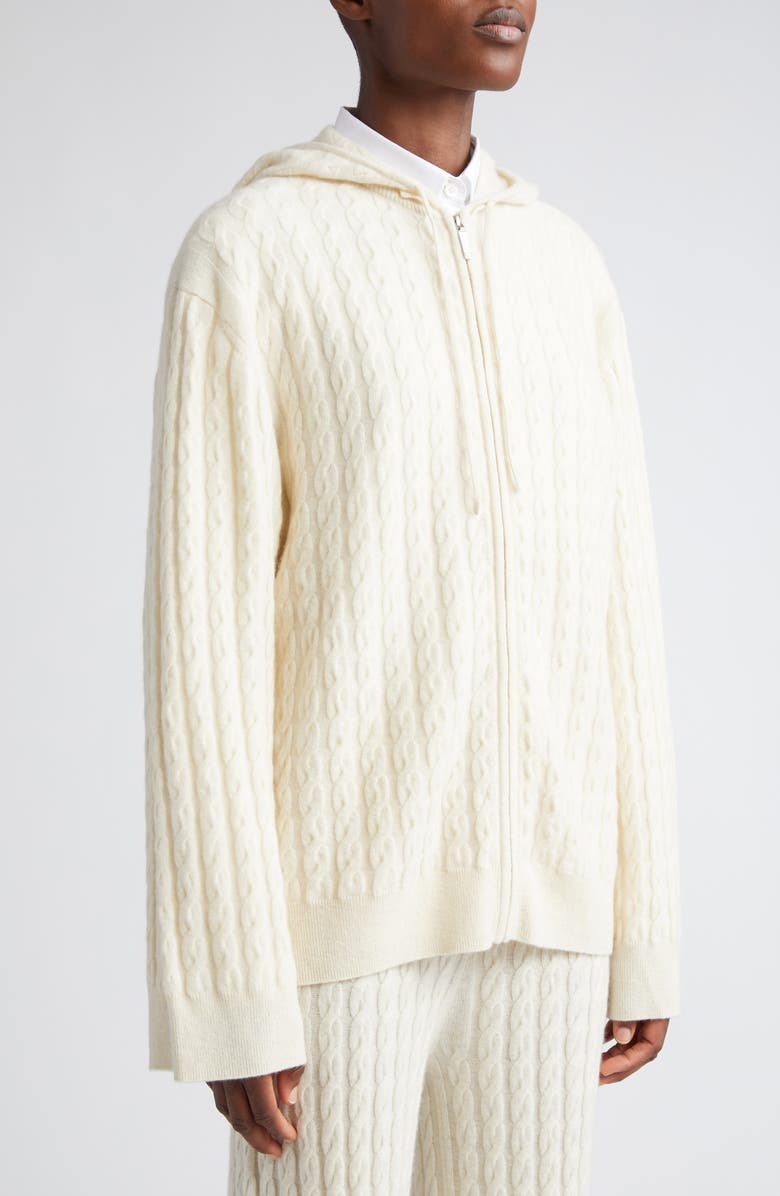 TOTEME Cable Knit Wool & Cashmere Zip Hoodie, Alternate, color, 