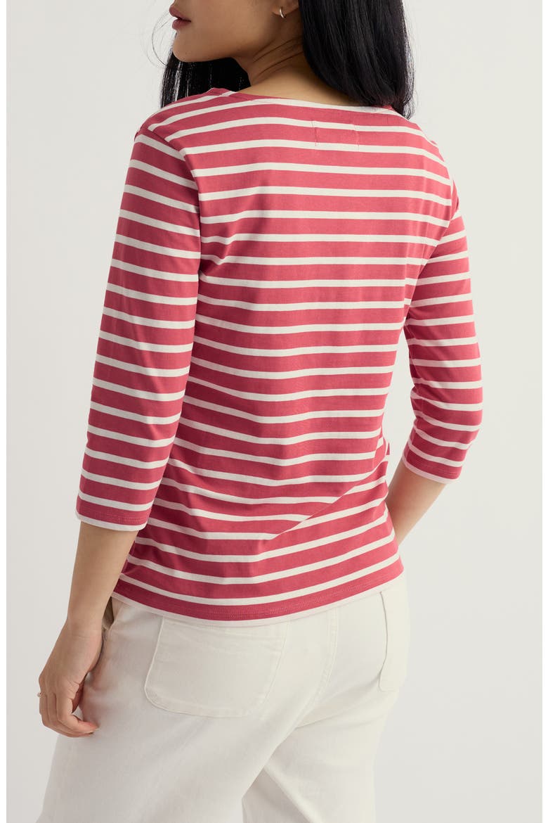 Sailor Stripe Three Quarter Sleeve Organic Cotton T-Shirt, Alternate, color, BRETON ECHINACEA