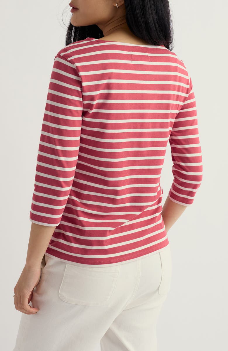 Seasalt Cornwall Sailor Stripe Three Quarter Sleeve Organic Cotton T-Shirt, Alternate, color, Breton Echinacea