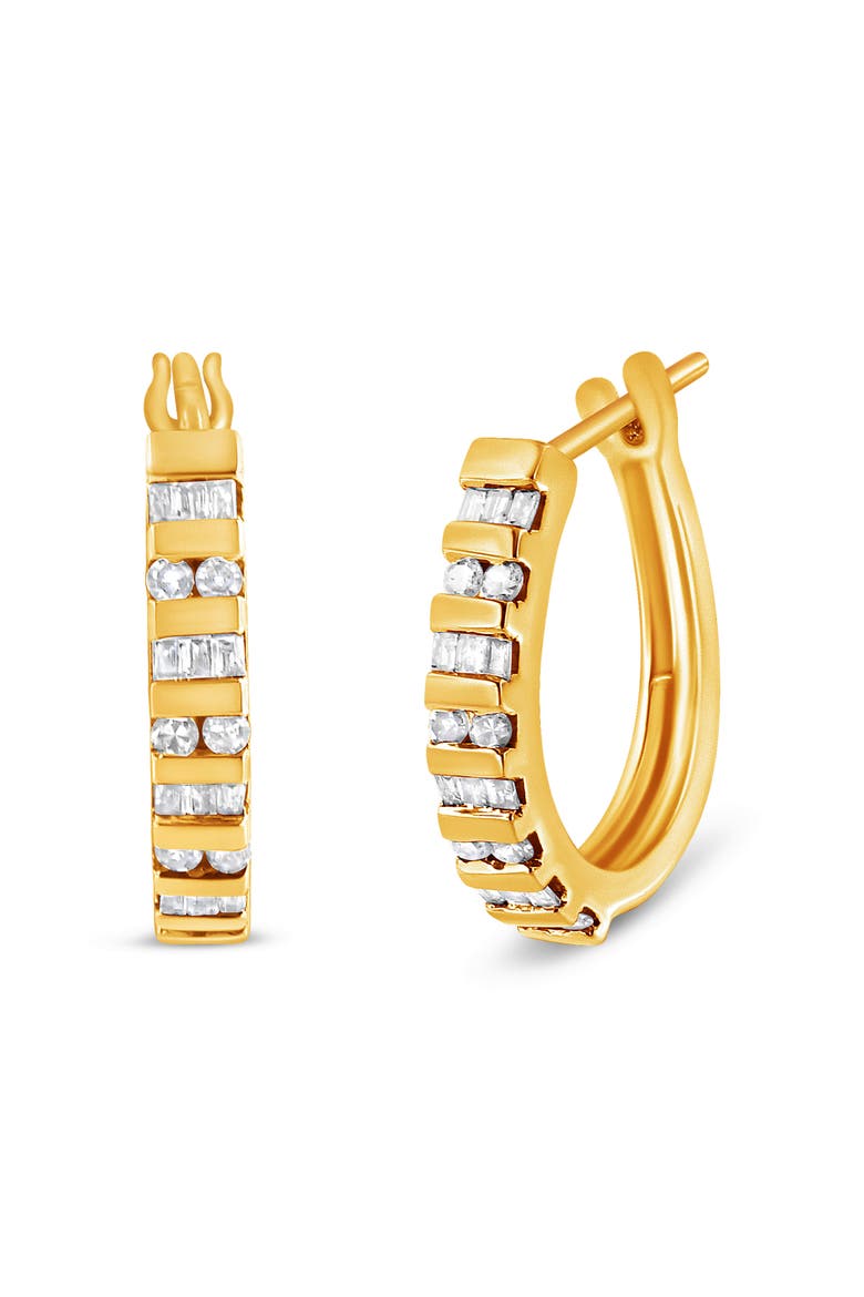 10K Gold Round and Baguette-Cut Diamond Hoop Earrings, Main, color, Yellow Gold