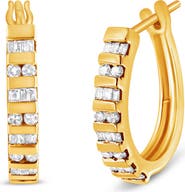 Haus of Brilliance 10K Gold Round and Baguette-Cut Diamond Hoop Earrings