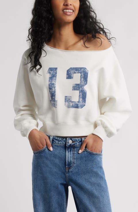 Off the Shoulder Crop Graphic Sweatshirt