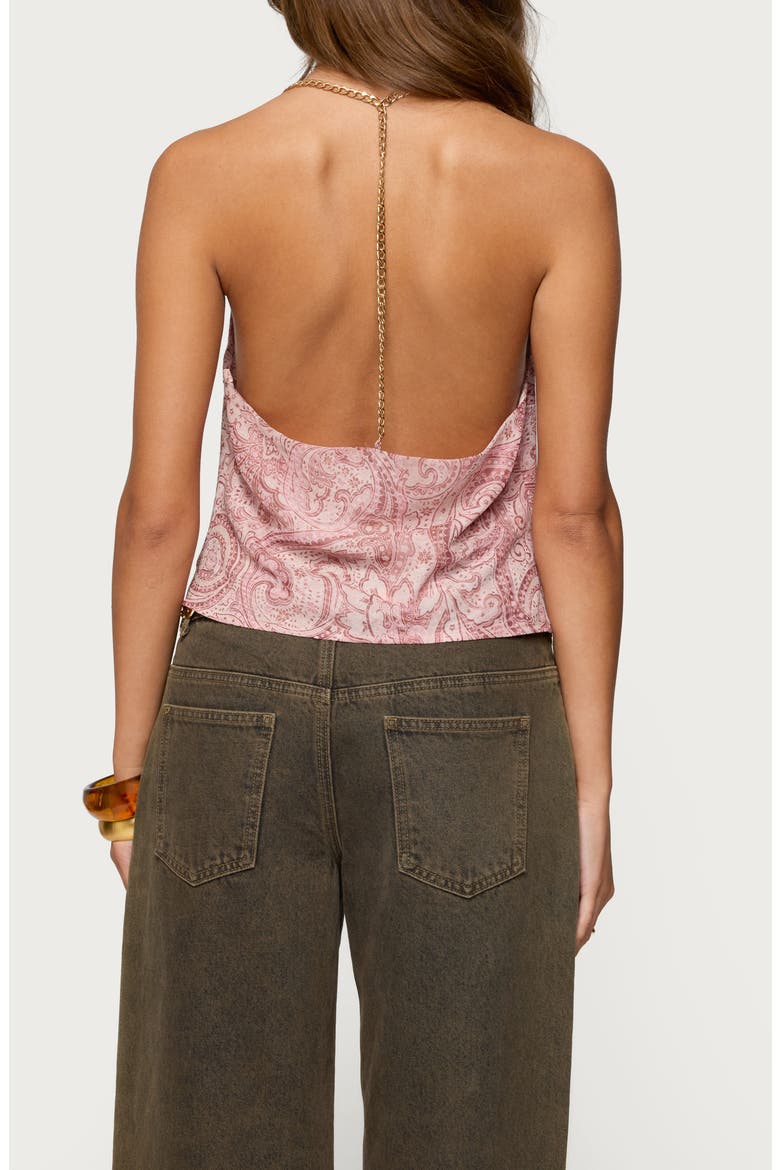 Plunge Cowl Neck Chain Crop Halter Top, Alternate, color, PINK