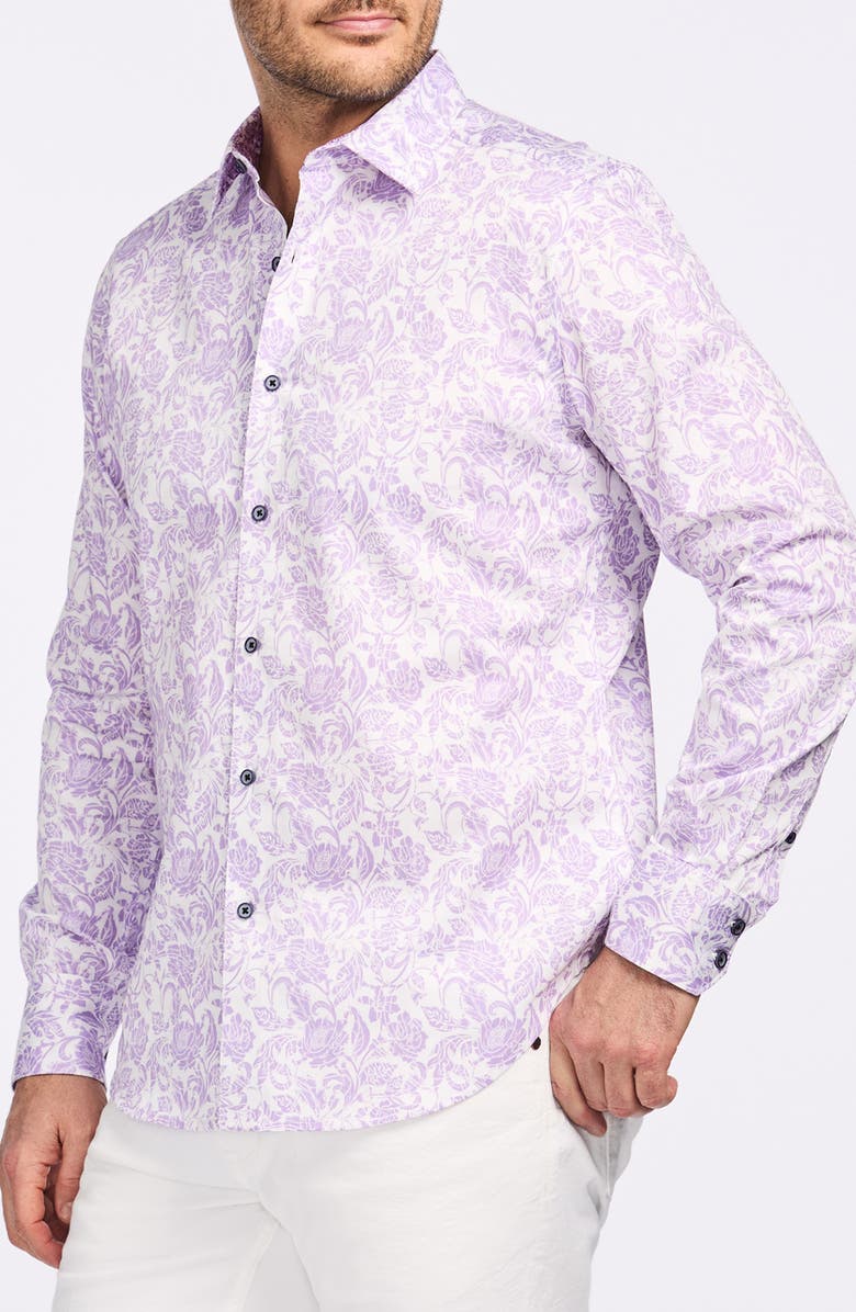 Robert Graham Caledon Cotton Button-Up Shirt, Alternate, color, Purple