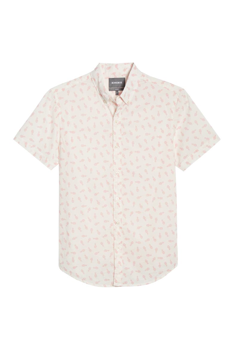 Riviera Slim Fit Pineapple Print Sport Shirt, Alternate, color, PINEAPPLE STAMP TOSS - FIESTA