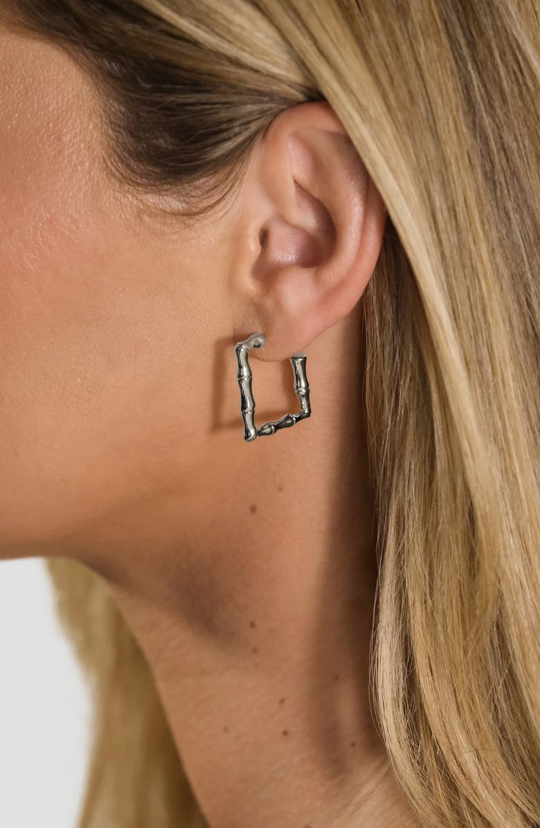 Sterling Forever Bamboo Shaped Rectangular Hoop Earrings, Alternate, color,