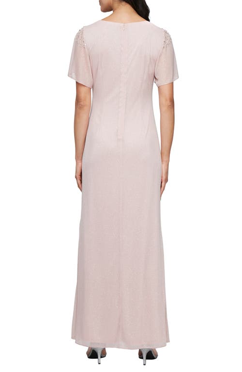 Sl Fashions Sparkle Embellished Shoulder Gown In Blush
