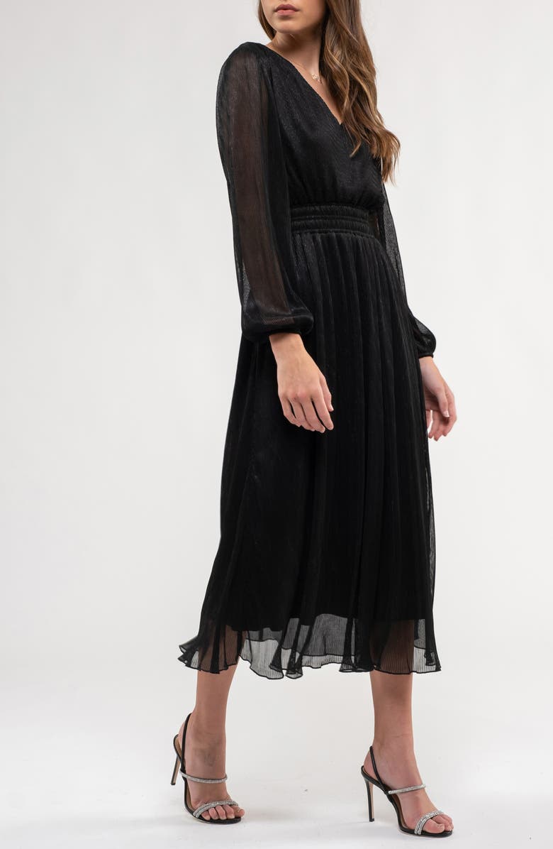 AUGUST SKY Plissé Long Sleeve Midi Dress, Alternate, color, 