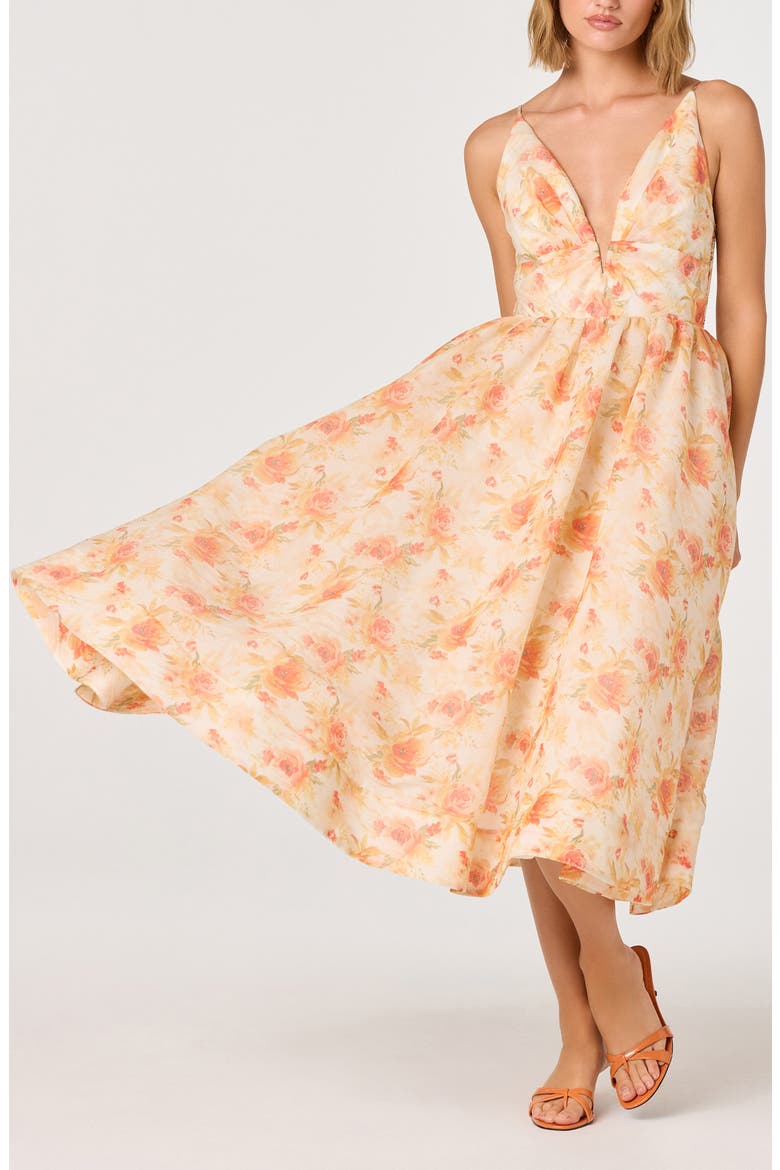 Janna Floral Chiffon Midi Dress, Alternate, color, ORANGE FLORAL