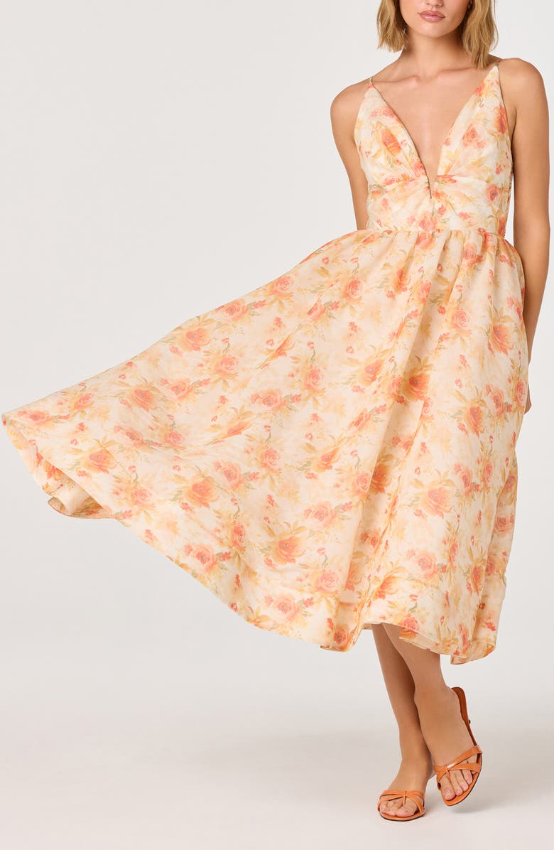 ASTR the Label Janna Floral Chiffon Midi Dress, Alternate, color, Orange Floral