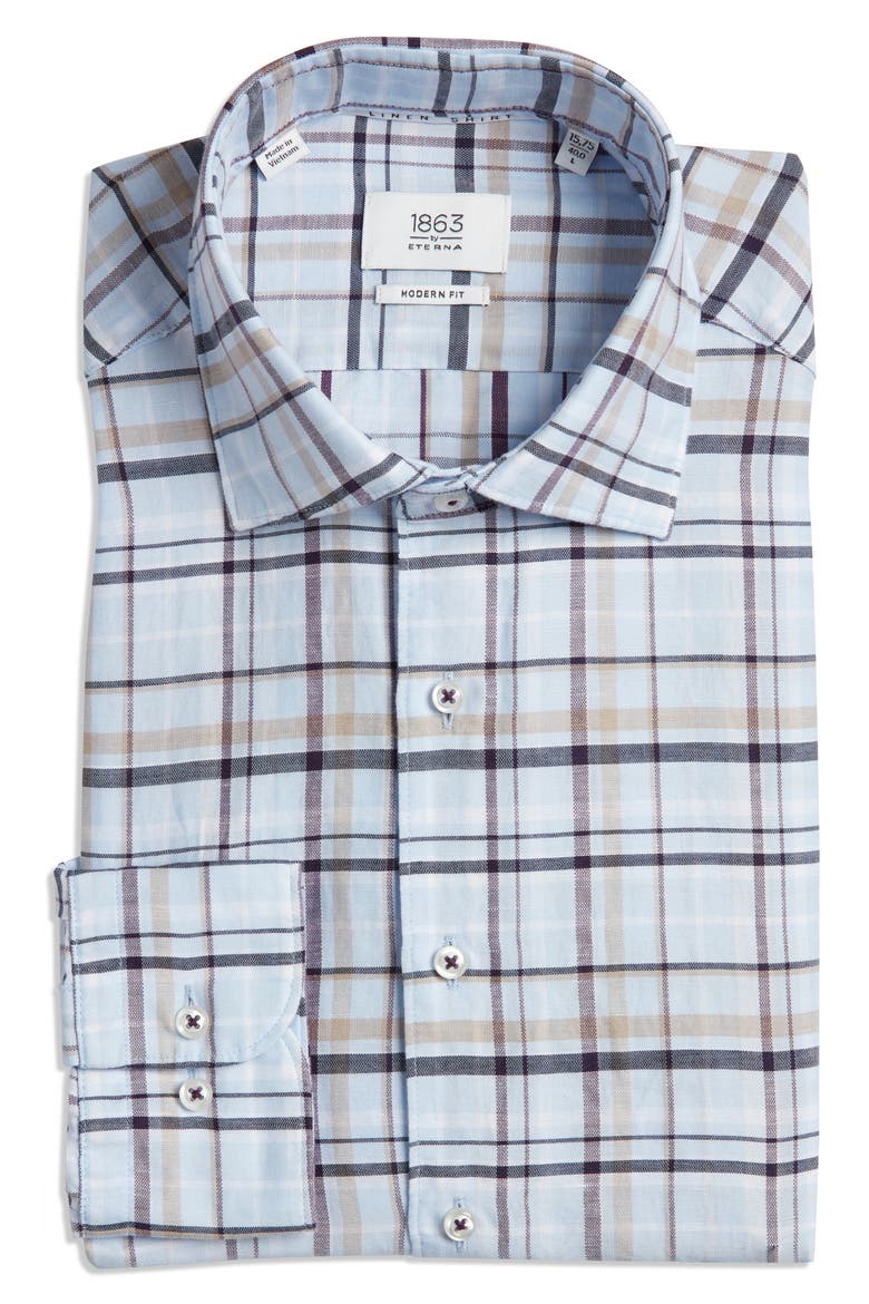 Soft Luxury Modern Fit Check Non-Iron Dress Shirt, Alternate, color, BLUE