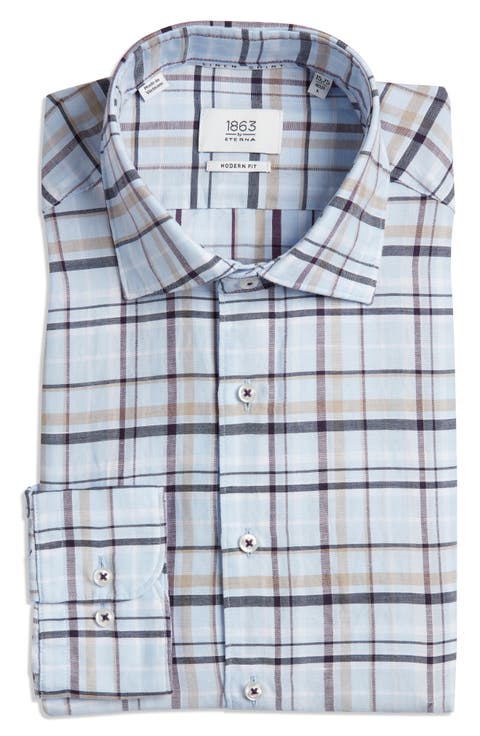 Soft Luxury Modern Fit Check Non-Iron Dress Shirt (Regular & Big)