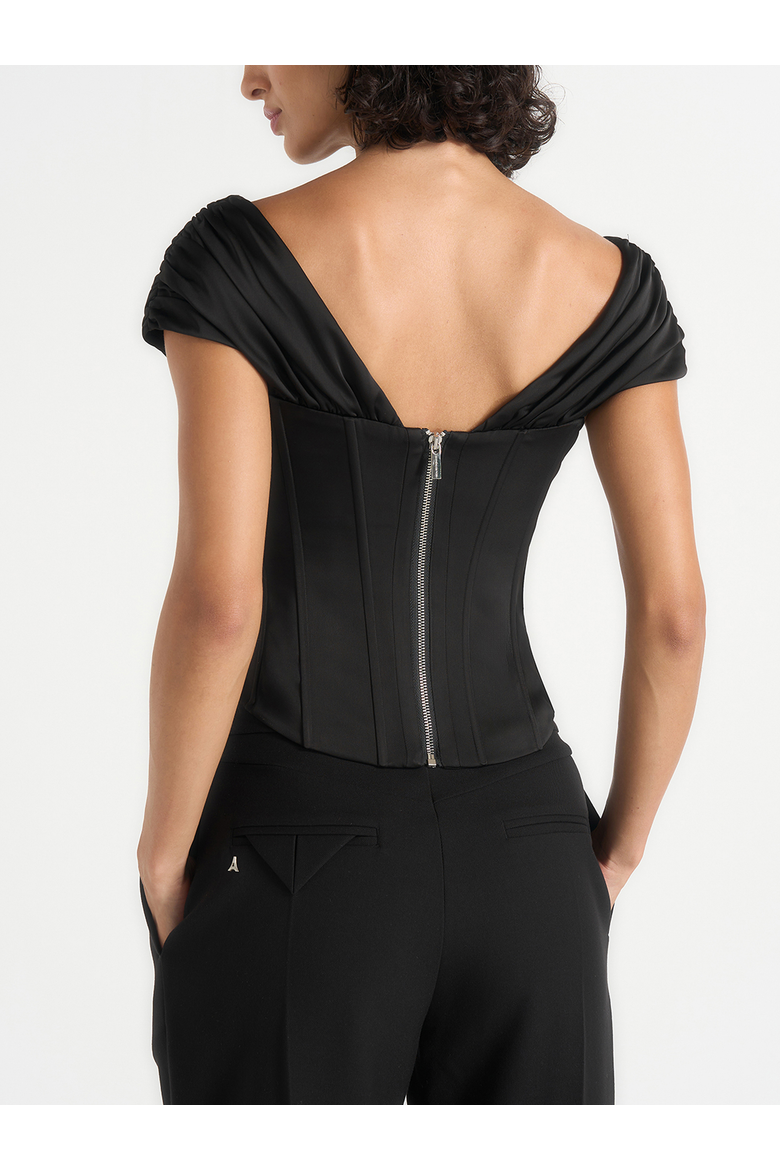 Ursula Ruched Off-Shoulder Corset Top, Alternate, color, Black