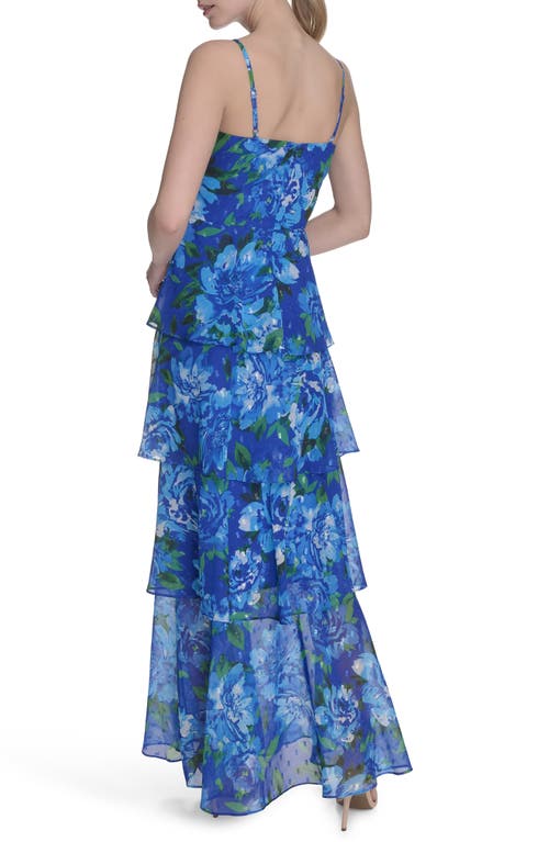 ELIZA J ELIZA J FLORAL CLIP-DOT CHIFFON GOWN 