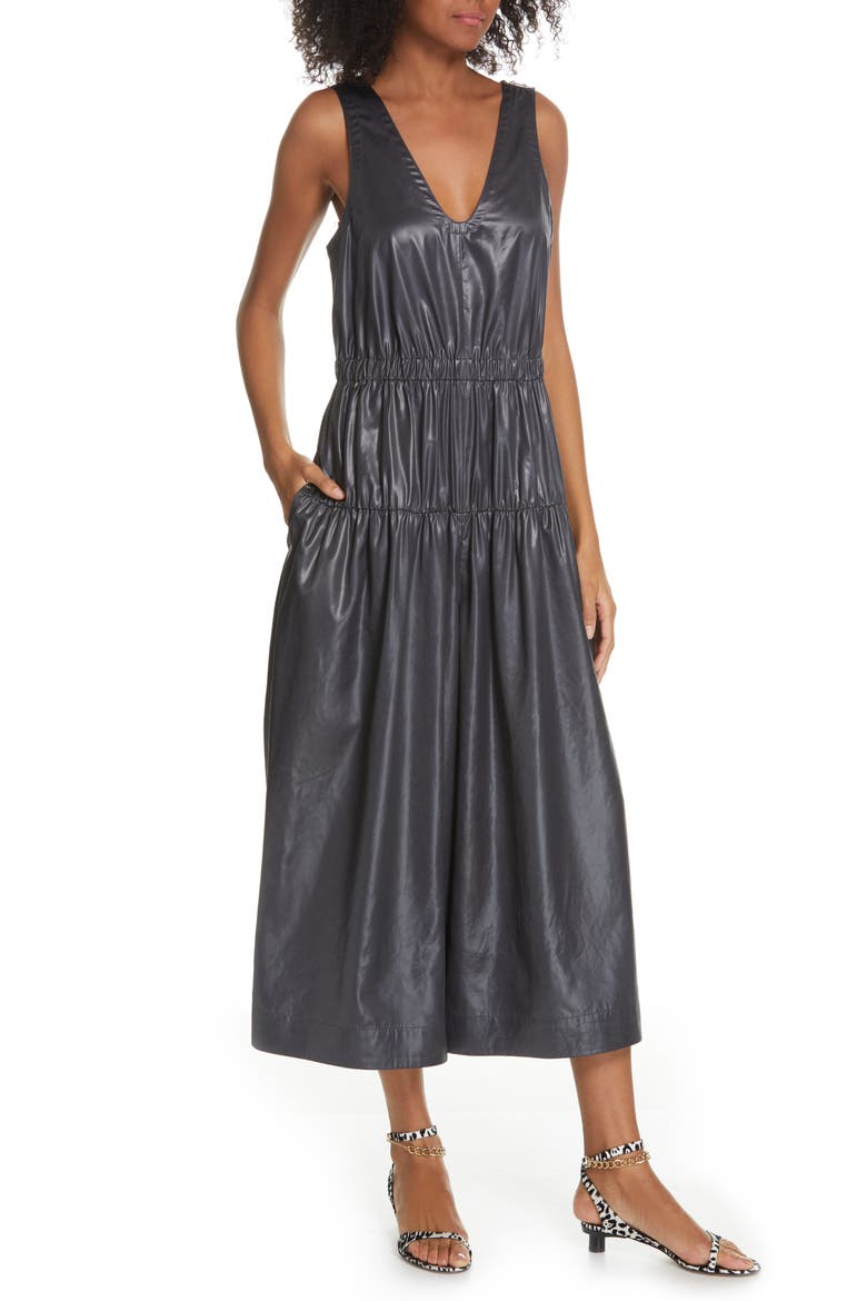 Liquid Drape Tiered Jumpsuit, Alternate, color, PEARL BLACK