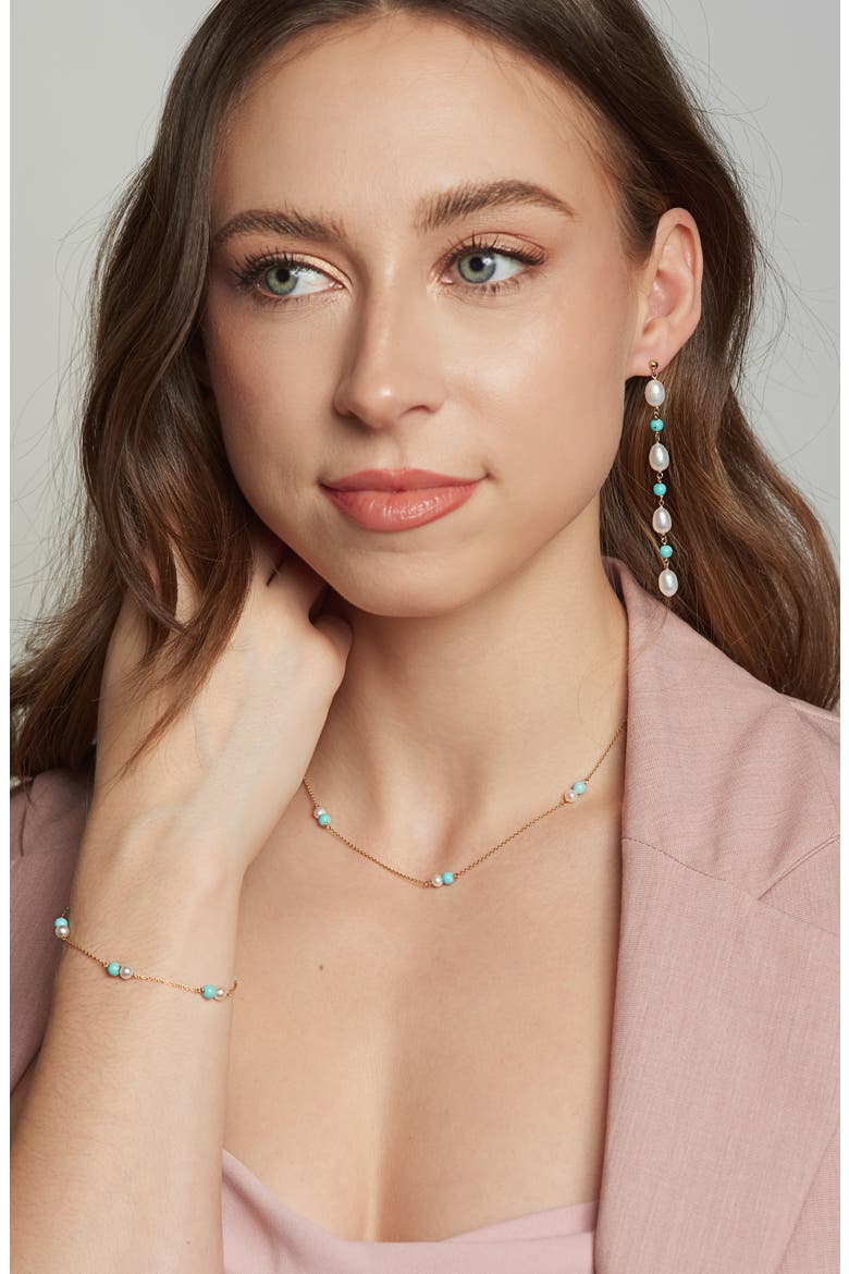 Baroque Pearl & Turquoise Drop Earrings, Alternate, color, 14KYG