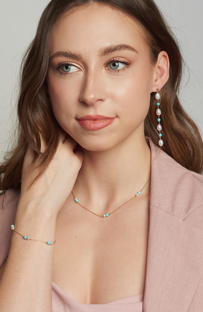 Poppy Finch Baroque Pearl & Turquoise Drop Earrings, Alternate, color, 14Kyg