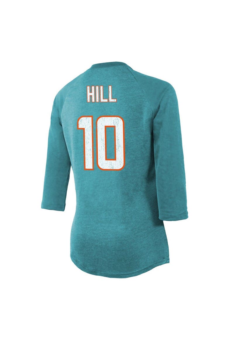 Women's Majestic Threads Tyreek Hill Aqua Miami Dolphins Name & Number Raglan 3/4 Sleeve T-Shirt, Alternate, color, Aqua