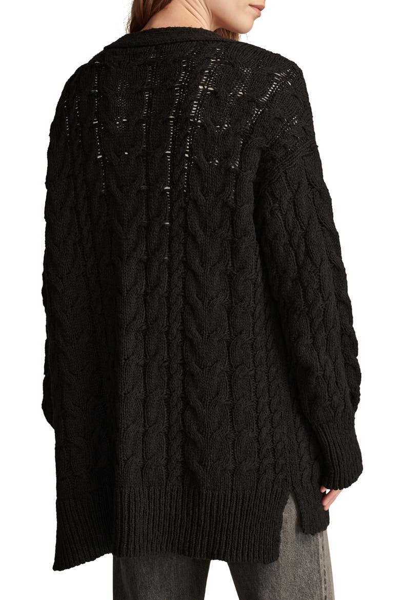 Cable Cardigan Sweater, Alternate, color, DARK BLACK
