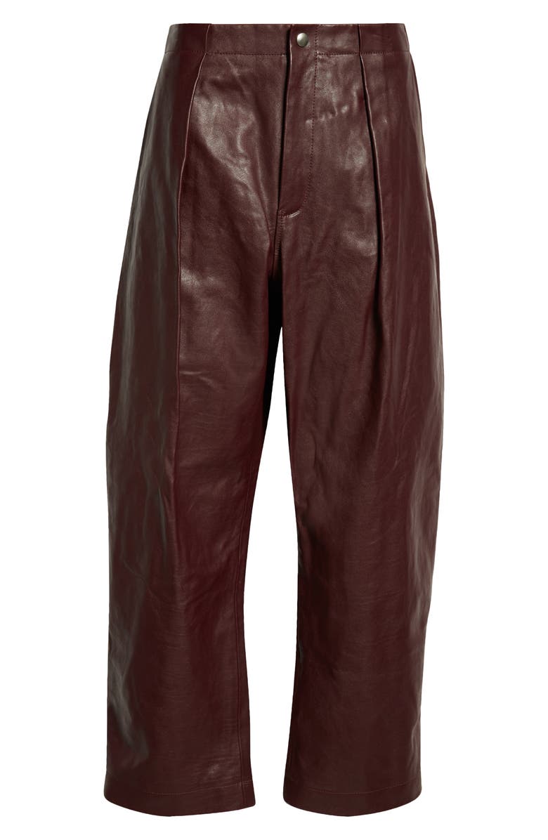 Burberry Pleated Leather Trousers, Alternate, color, Plum