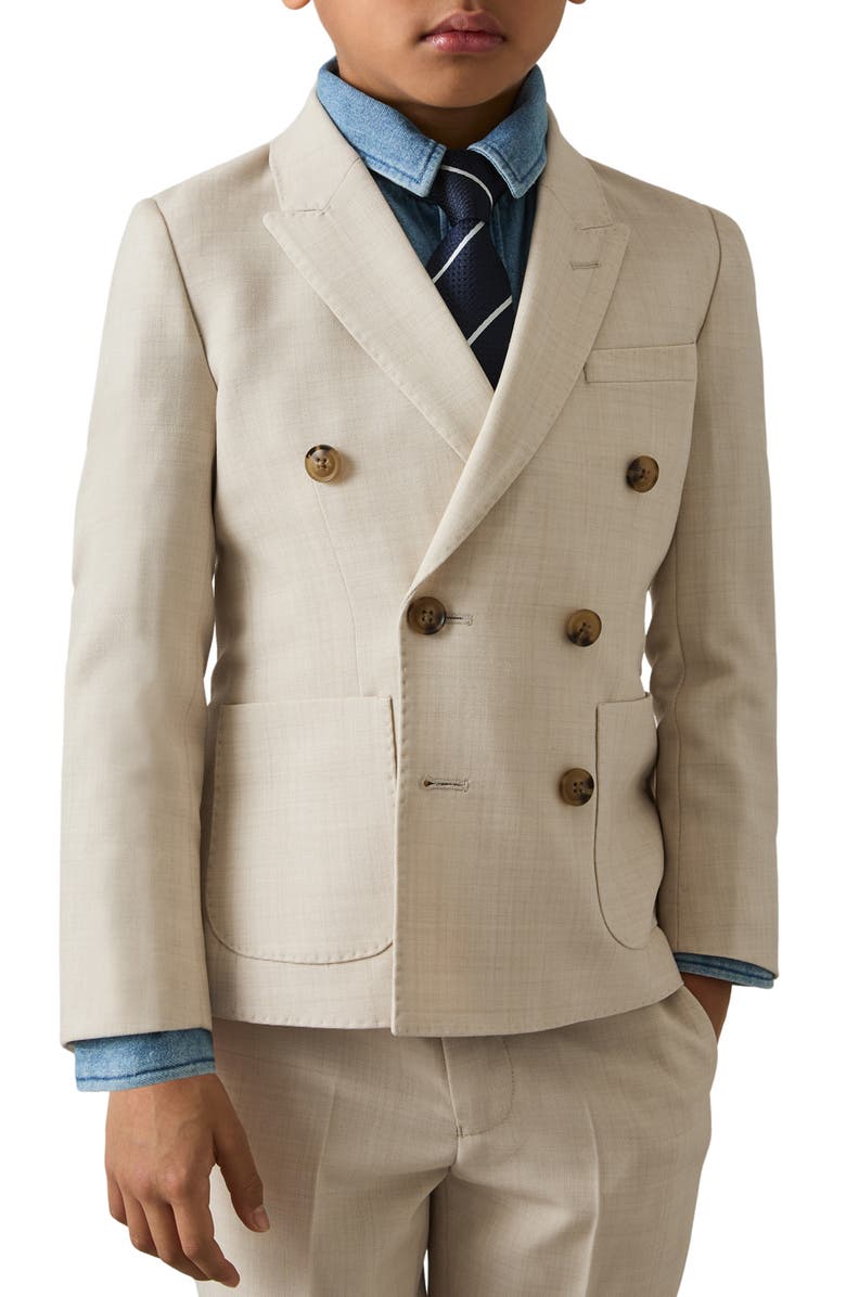Reiss Kids' Belmont Jr. Double Breasted Sport Coat, Alternate, color, Stone