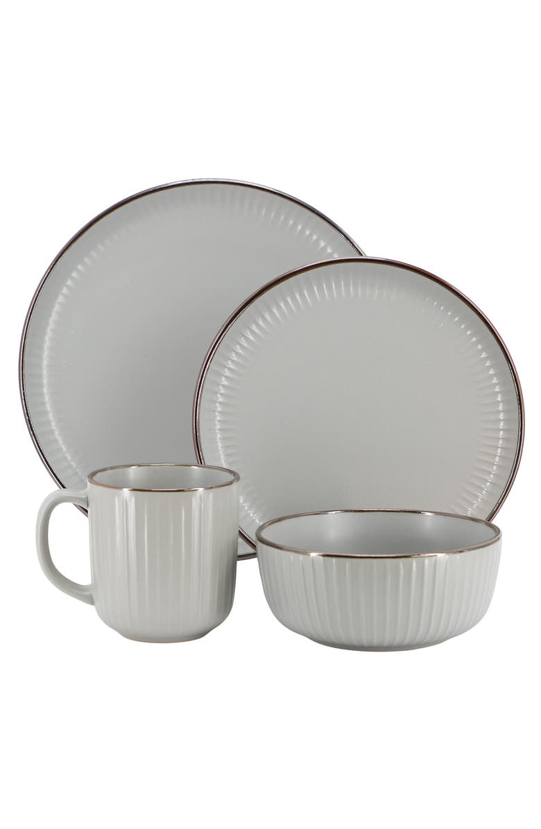 Elama Leo 16 Piece Stoneware Dinnerware Set, Alternate, color, Grey