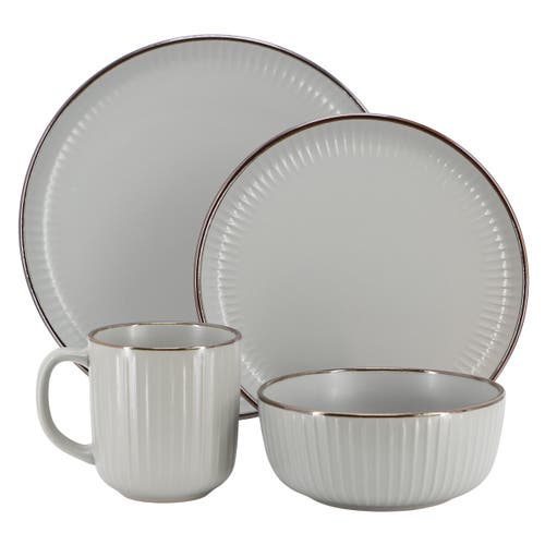 Elama Leo Light Grey 16pc Stoneware Dinnerware Set In Gray