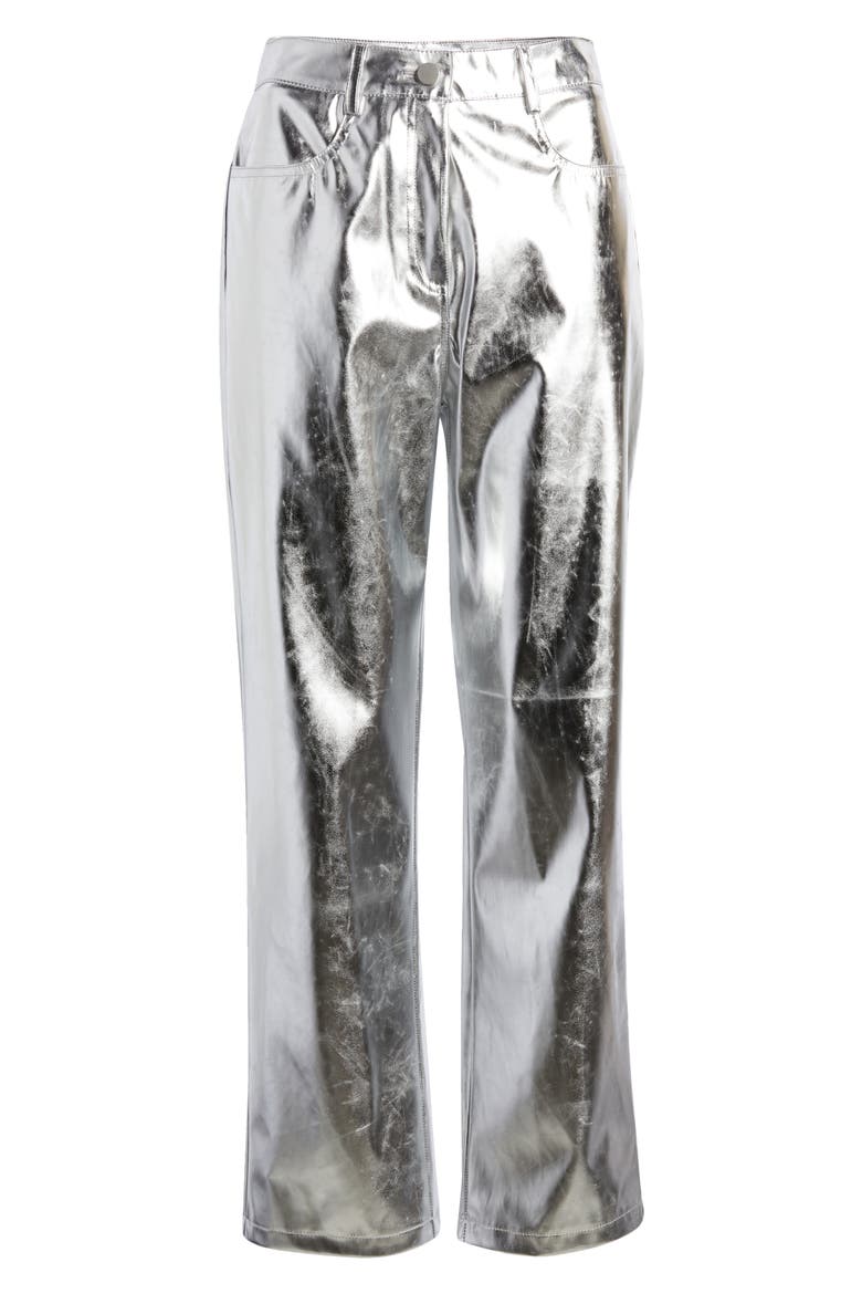 Metallic Straight Leg Pants, Alternate, color, SILVER