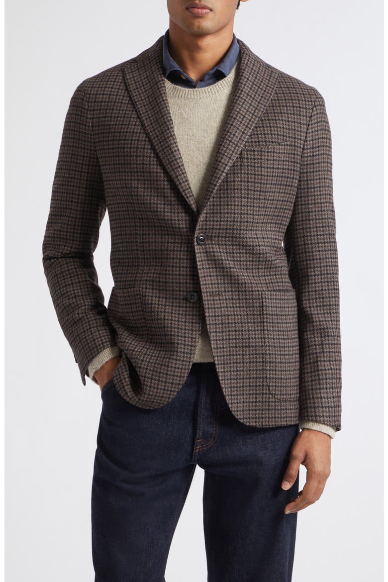 K Houndstooth Plaid Wool & Cashmere Double Cloth Sport Coat, Main, color, BLACK BROWN