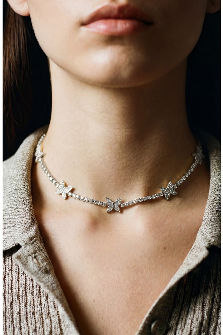 Pavé Butterfly Collar Necklace, Alternate, color, SILVER