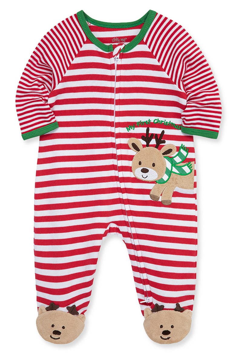 Reindeer Stripe Footie, Alternate, color, RED