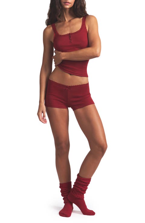 Stretch Cotton Rib & Lace Pajamas (Regular & Plus)